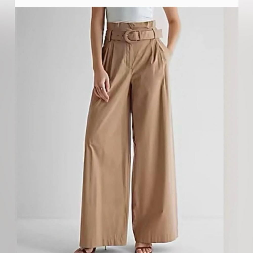 Express wide leg Khaki belted pants NWT